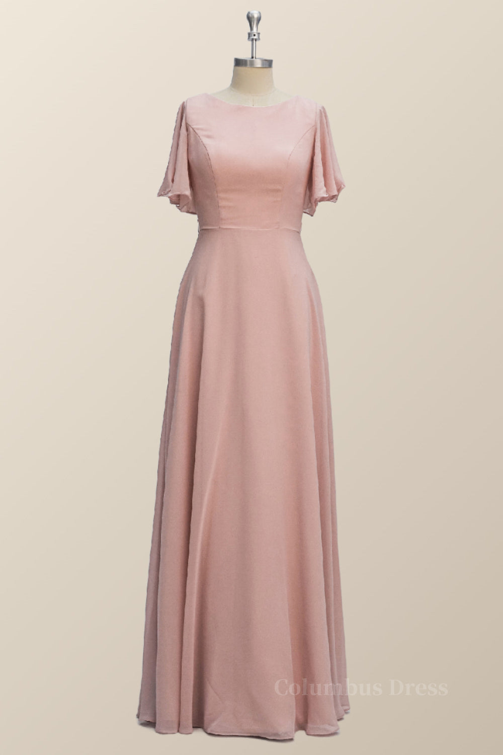 Scoop Blush Pink Chiffon A-line Long Corset Bridesmaid Dress outfit, Prom Dresses 2026 Short