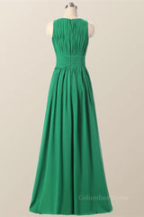 Scoop Green Pleated Chiffon A-line Long Corset Bridesmaid Dress outfit, Party Dress Store
