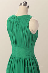 Scoop Green Pleated Chiffon A-line Long Corset Bridesmaid Dress outfit, Party Dresses On Sale