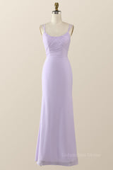 Scoop Lavender Chiffon Pleated Long Corset Bridesmaid Dress outfit, Prom Dresses Silk