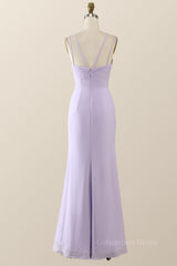 Scoop Lavender Chiffon Pleated Long Corset Bridesmaid Dress outfit, Prom Dress Pieces