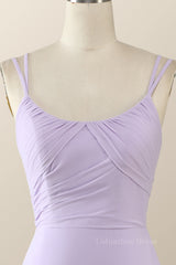 Scoop Lavender Chiffon Pleated Long Corset Bridesmaid Dress outfit, Prom Dresses Piece