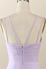 Scoop Lavender Chiffon Pleated Long Corset Bridesmaid Dress outfit, Prom Dress Piece