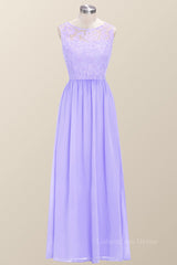 Scoop Lavender Lace and Chiffon Long Corset Bridesmaid Dress outfit, Homecoming Dress Cute