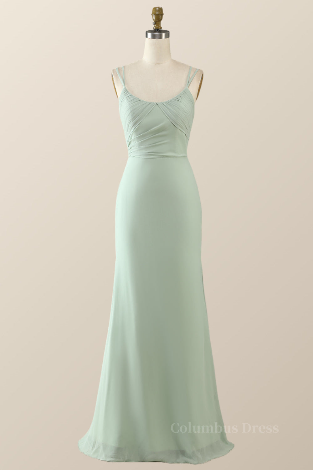 Scoop Mint Green Chiffon Pleated Long Corset Bridesmaid Dress outfit, Bridesmaids Dresses Near Me