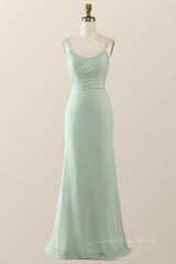 Scoop Mint Green Chiffon Pleated Long Corset Bridesmaid Dress outfit, Bridesmaids Dresses Near Me