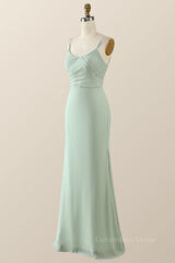 Scoop Mint Green Chiffon Pleated Long Corset Bridesmaid Dress outfit, Bridesmaid Dress Colours
