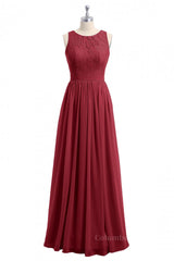 Scoop Wine Red A-line Lace and Chiffon Long Corset Bridesmaid Dress outfit, Bridesmaid Dress Mauve