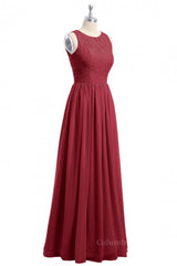 Scoop Wine Red A-line Lace and Chiffon Long Corset Bridesmaid Dress outfit, Bridesmaid Dresses Mauve