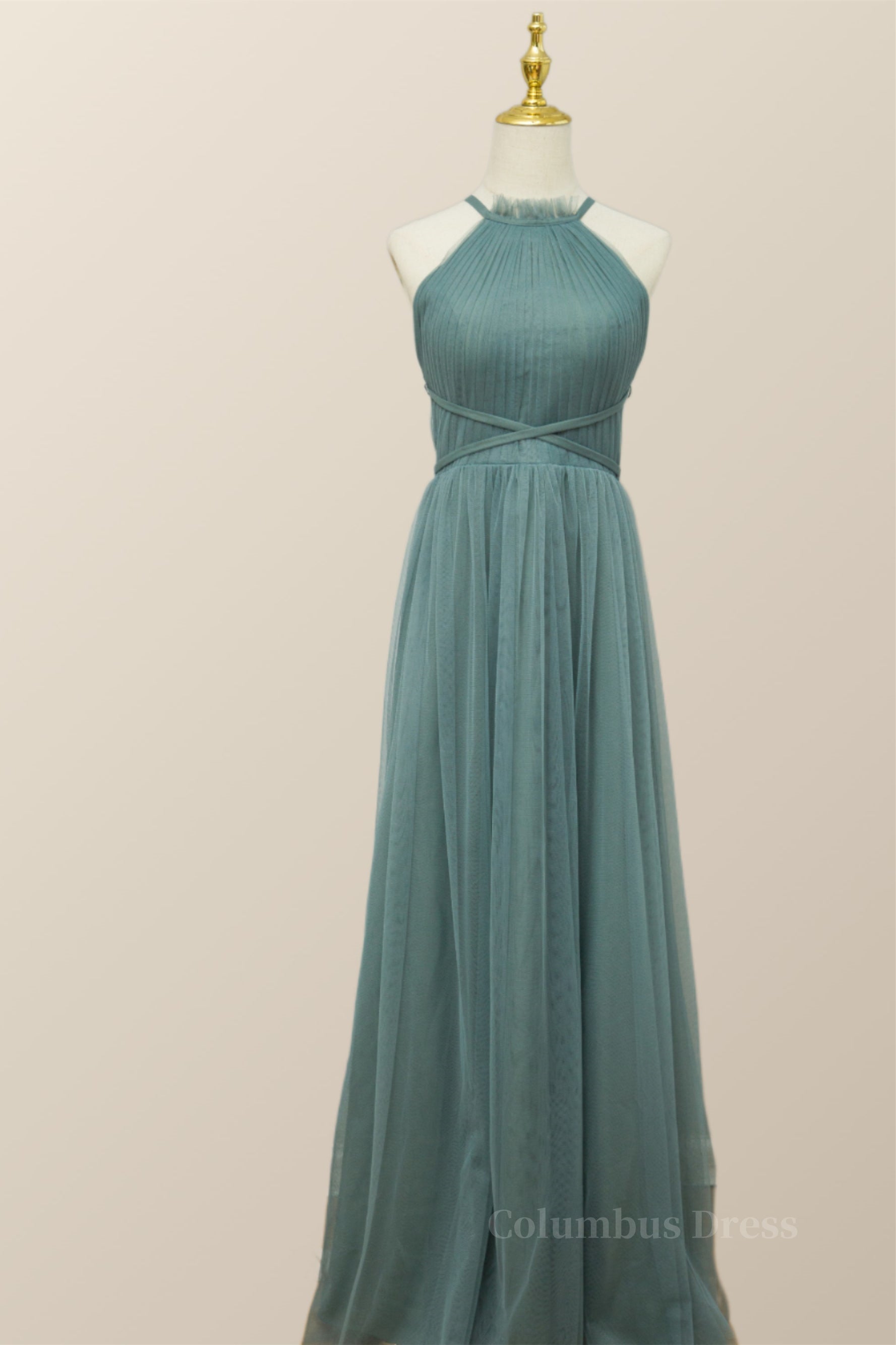 Sea Glass Tulle Corset Bridesmaid Dress with Cross Back Gowns, Prom Dress Boutiques