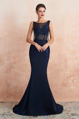See-Through Tassel Mermaid Beaded Navy Blue Corset Prom Dresses outfit, Prom Dresses Near Me