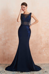 See-Through Tassel Mermaid Beaded Navy Blue Corset Prom Dresses outfit, Prom Dress Near Me