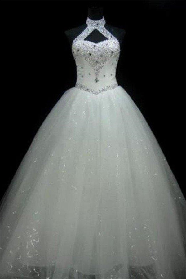 Sequin Corset Ball Gown Sleeveless Floor Length Beading Tulle Halter Corset Wedding Dresses outfit, Wedding Dress Websites
