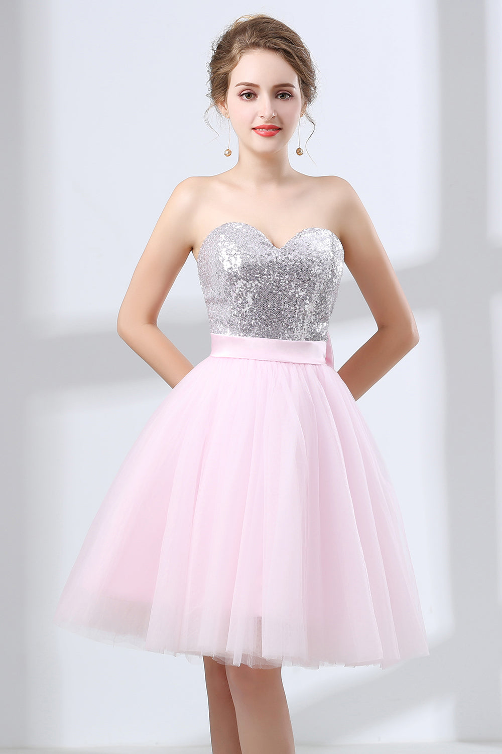 Sequin Lace & Tulle Sweetheart Neckline Short Length A-line Corset Bridesmaid Dresses outfit, Evening Dress Fitted