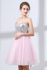 Sequin Lace & Tulle Sweetheart Neckline Short Length A-line Corset Bridesmaid Dresses outfit, Evening Dresses Red