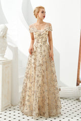Sequined V Neck A Line Off Shoulder Strap Long Floor Length Corset Prom Dresses outfit, Prom Dress Sales