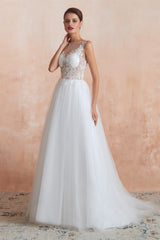 Sequins White Tulle Affordable Corset Wedding Dresses with Appliques Gowns, Weddings Dresses Lace Simple