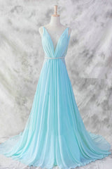 Sexy Light Blue Chiffon Backless Long Evening Gown, Blue Party Dress Outfits, Party Dress Outfit Ideas