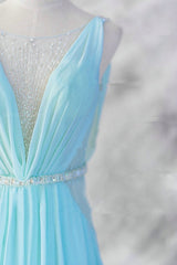 Sexy Light Blue Chiffon Backless Long Evening Gown, Blue Party Dress Outfits, Party Dresses Outfits Ideas