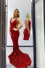 Sexy Red Mermaid Sequin Backless Long Party Corset Prom Dresses outfit, Sexy Red Mermaid Sequin Backless Long Party Prom Dresses