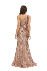 Rose Gold One Shoulder with Side Slit Corset Prom Dresses outfit, Bridesmaids Dresses Vintage
