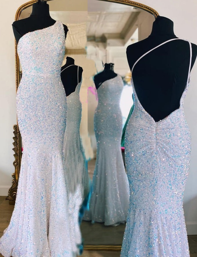 Sexy Sparkly Mermaid Corset Prom Dress,One Shoulder Sequin Holiday Dress Outfits, Homecoming Dress Websites
