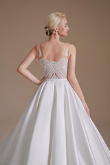 V Neck Sleeveless Satin Handmade Back Corset Wedding Dresses outfit, Wedding Dress Outlet