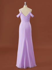 Sheath Chiffon Cold Shoulder Pleated Floor-Length Corset Bridesmaid Dress outfit, Formal Dresses And Evening Gowns