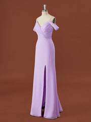 Sheath Chiffon Cold Shoulder Pleated Floor-Length Corset Bridesmaid Dress outfit, Formal Dresses Classy Elegant