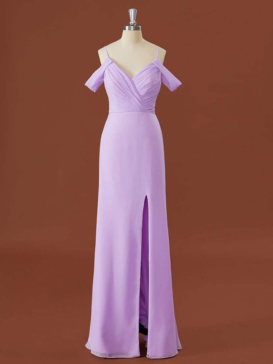 Sheath Chiffon Cold Shoulder Pleated Floor-Length Corset Bridesmaid Dress outfit, Formal Dresses Graduation
