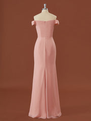 Sheath Chiffon Off-the-Shoulder Pleated Floor-Length Corset Bridesmaid Dress outfit, Formal Dress Long