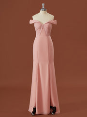 Sheath Chiffon Off-the-Shoulder Pleated Floor-Length Corset Bridesmaid Dress outfit, Formal Dresses And Gowns