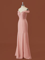 Sheath Chiffon Off-the-Shoulder Pleated Floor-Length Corset Bridesmaid Dress outfit, Formal Dress For Weddings