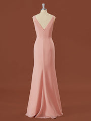 Sheath Chiffon V-neck Pleated Floor-Length Corset Bridesmaid Dress outfit, Formal Dresses Shop