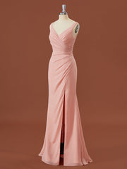 Sheath Chiffon V-neck Pleated Floor-Length Corset Bridesmaid Dress outfit, Formal Dress Shopping