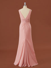 Sheath Chiffon V-neck Pleated Floor-Length Corset Bridesmaid Dress outfit, Formal Dress Outfits
