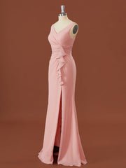 Sheath Chiffon V-neck Pleated Floor-Length Corset Bridesmaid Dress outfit, Formal Dresses Lace