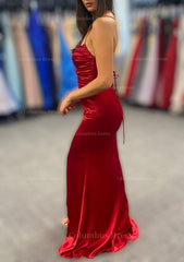 Sheath/Column Bateau Spaghetti Straps Long/Floor-Length Charmeuse Corset Prom Dress With Pleated Gowns, Party Dresses Classy Elegant