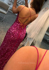 Sheath/Column Bateau Spaghetti Straps Long/Floor-Length Velvet Sequins Corset Prom Dress With Split outfit, Bridesmaid Dresses Color