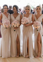 Sheath/Column Cowl Neck Sleeveless Chiffon Corset Bridesmaid Dresses With Pleated Split outfit, Prom Dress Beautiful