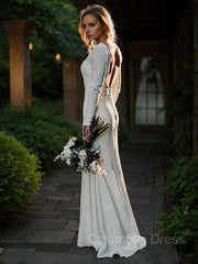 Sheath/Column Jewel Sweep Train Stretch Crepe Corset Wedding Dresses outfit, Wedding Dress Couture