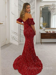 Sheath/Column Off-the-Shoulder Court Train Velvet Sequins Corset Prom Dresses With Leg Slit outfit, Prom Outfit