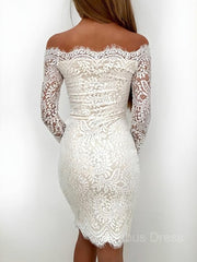 Sheath/Column Off-the-Shoulder Short/Mini Lace Corset Homecoming Dresses outfit, Bridesmaid Dresses Sales