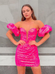 Sheath/Column Off-the-Shoulder Short/Mini Sequins Corset Homecoming Dresses outfit, Formal Dresses For Weddings Mothers