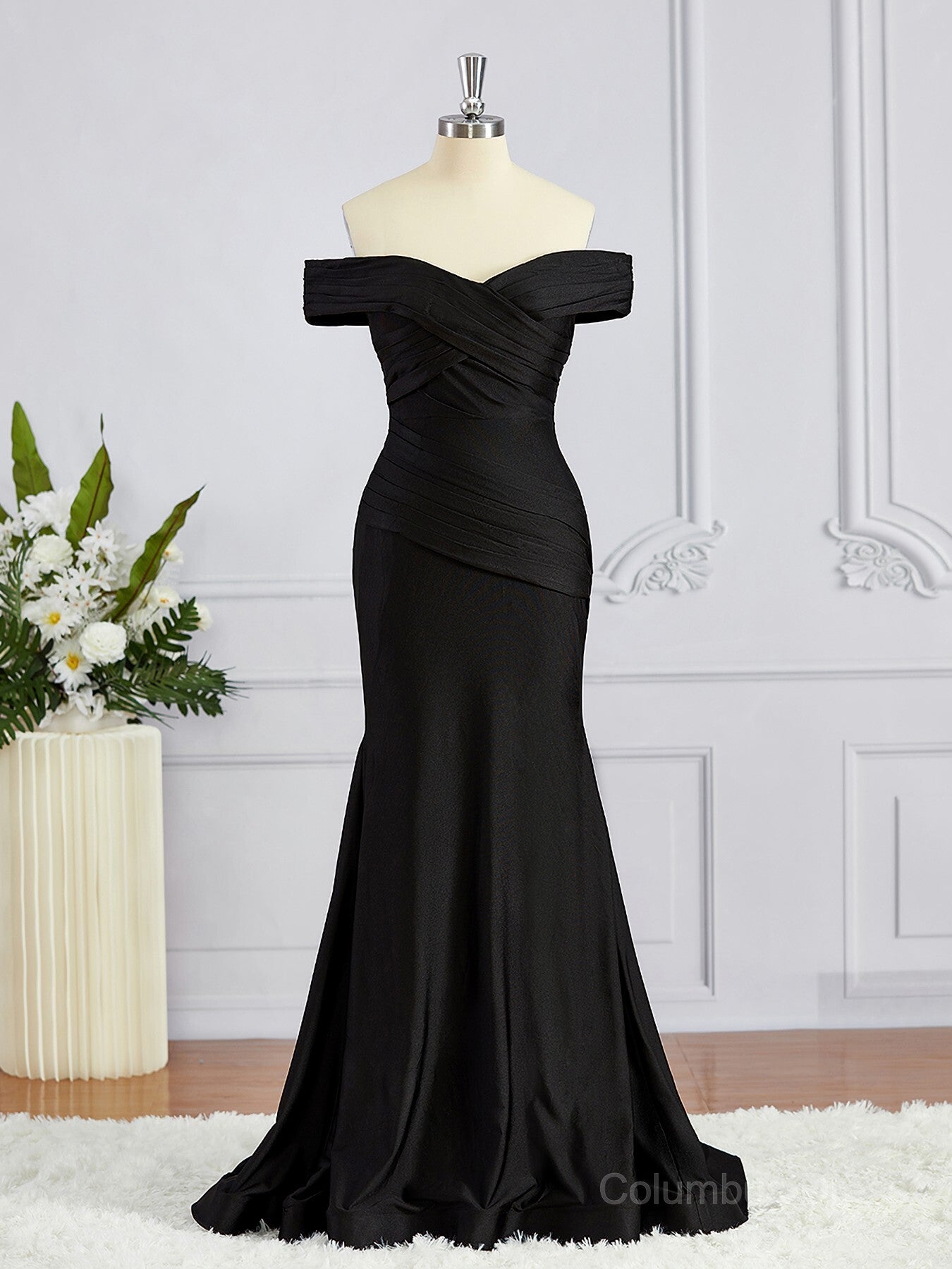 Sheath/Column Off-the-Shoulder Sweep Train Jersey Corset Bridesmaid Dresses outfit, Prom Dresses Website