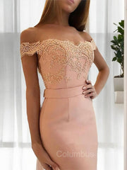 Sheath/Column Off-the-Shoulder Sweep Train Stretch Crepe Evening Dresses With Appliques Lace outfit, Party Dress Baby