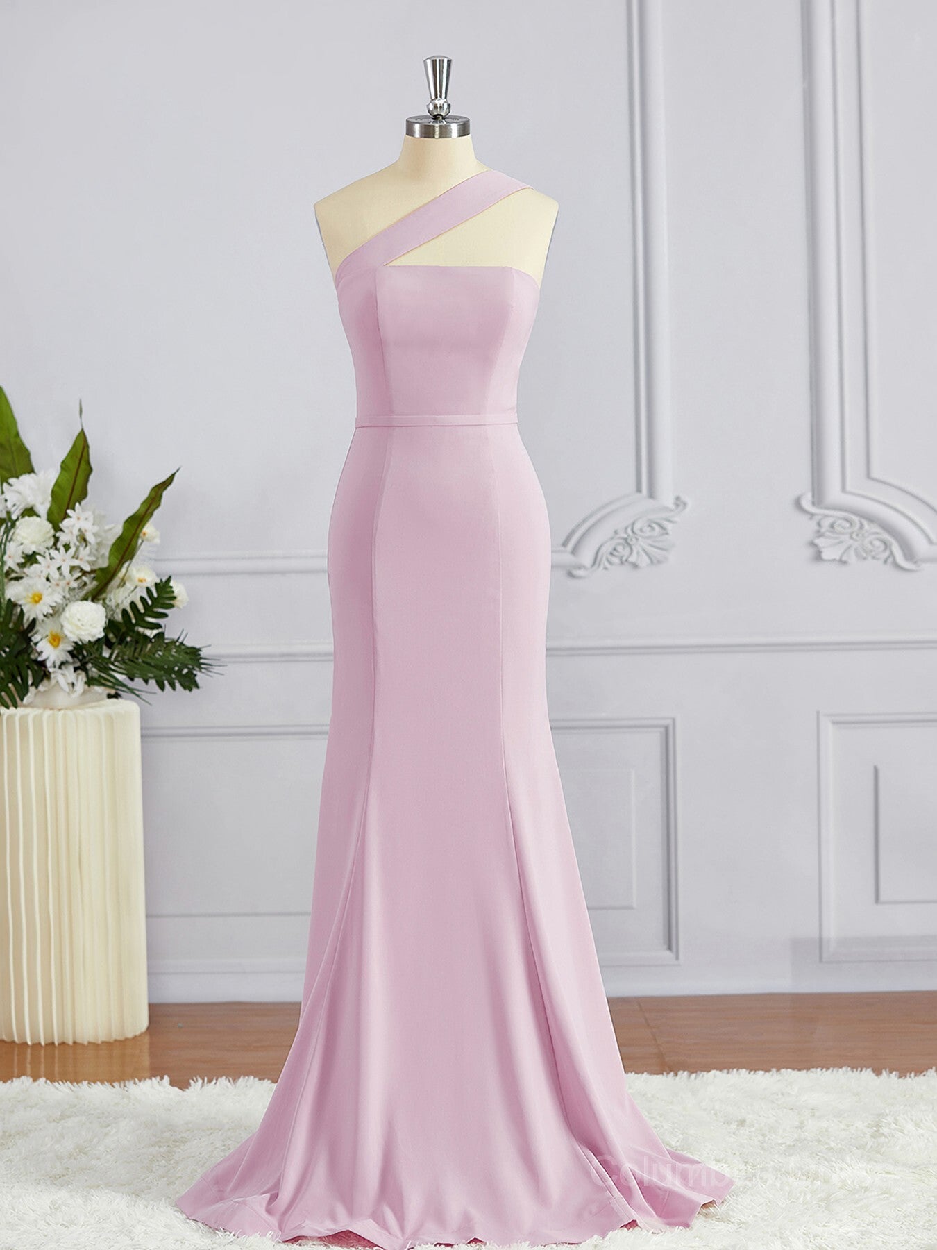 Sheath/Column One-Shoulder Floor-Length Stretch Crepe Corset Bridesmaid Dresses outfit, Prom Dress Different