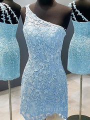 Sheath/Column One-Shoulder Short/Mini Lace Applique Corset Homecoming Dresses outfit, Bridesmaid Dresses Tulle
