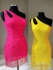 Sheath/Column One-Shoulder Short/Mini Velvet Sequins Corset Homecoming Dresses outfit, Homecoming Dresses 2047
