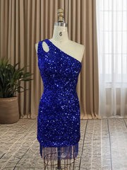 Sheath/Column One-Shoulder Short/Mini Velvet Sequins Corset Homecoming Dresses outfit, Homecoming Dresses Formal